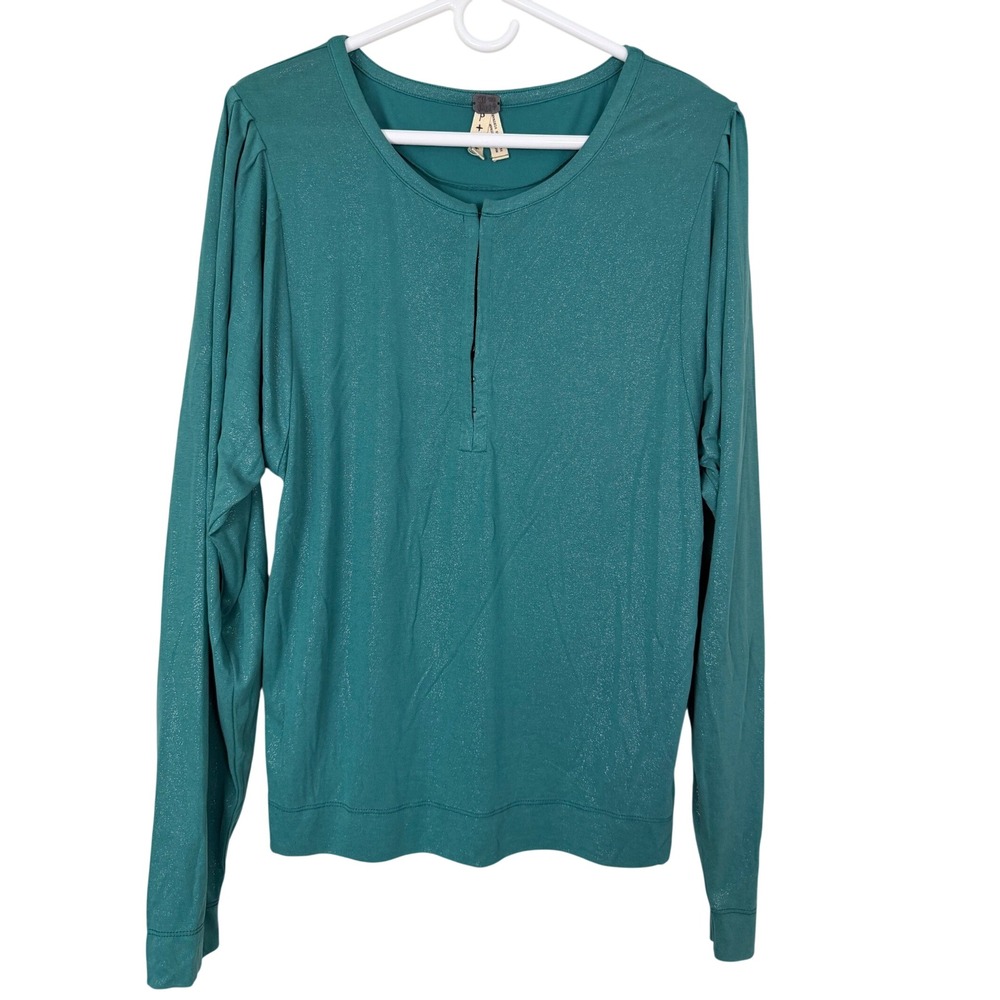 Free People We The Free Olivia Glitter Top Teal Shimmer Metallic OB614749 Small
